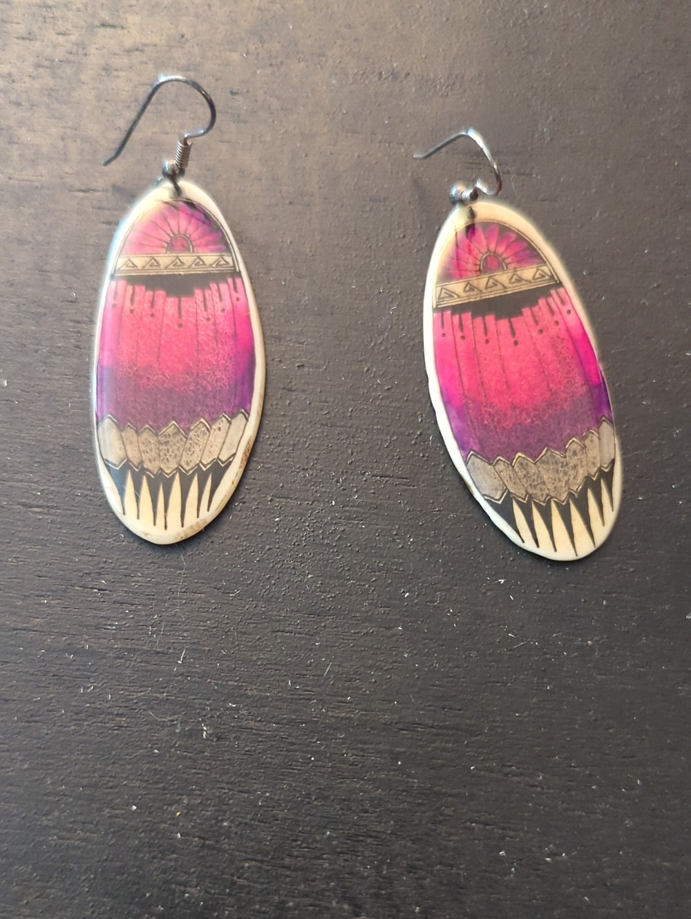 Hand-Painted Pink Gradient Oval Drop Earrings